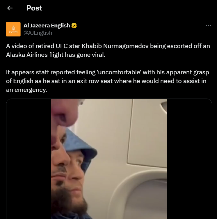 UFC champion Khabib Nurmagomedov removed from Alaska Airlines flight
